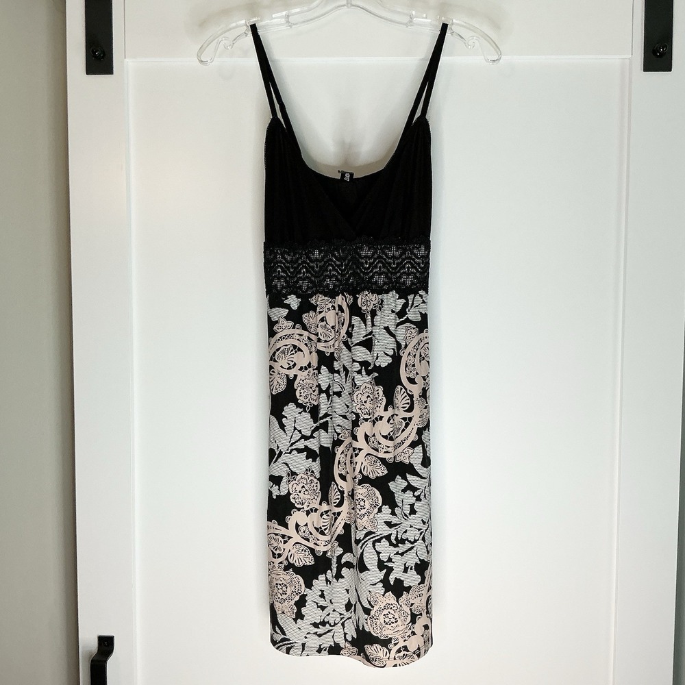 Ambrielle Black Lace Floral Babydoll Bust Slip Dress Womens Size Medium Y2K